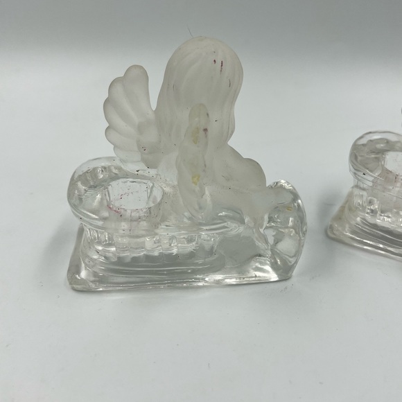 SET OF 2 FROSTED GLASS CHERUB ANGEL CANDLE HOLDER WINGS DECORATION - Picture 4 of 6